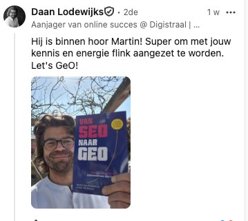 LinkedIn-post van Daan Lodewijks over Van SEO naar GEO