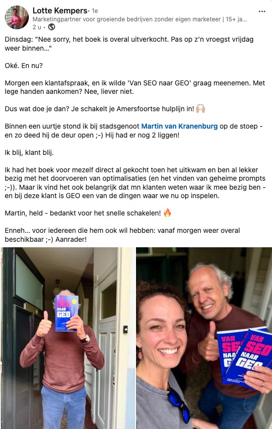 LinkedIn-post van Lotte Kempers over Van SEO naar GEO